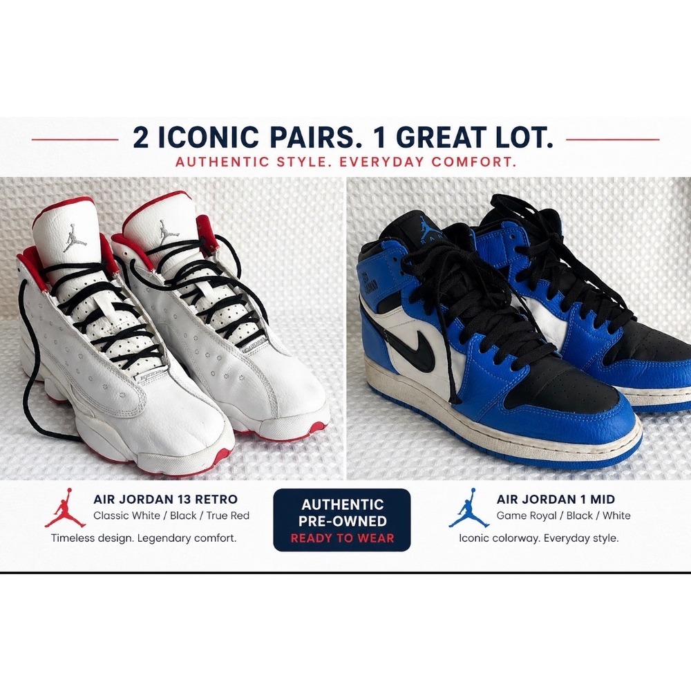 Nike Air Jordan 13 Retro & Air Jordan 1 Mid Rare Air Sneaker Lot 7Y